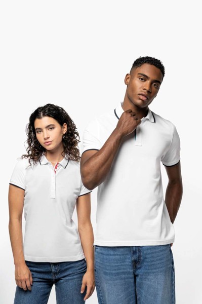 Ženska polo majica kratkih rukava od pletenog pikea - Bijela / Navy / M