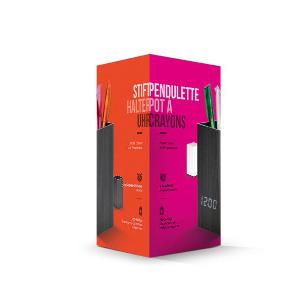 PENDULETTE AVEC POT A CRAYONS ET THERMOMETRE, HORLOGE DE BUREAU - Blanc