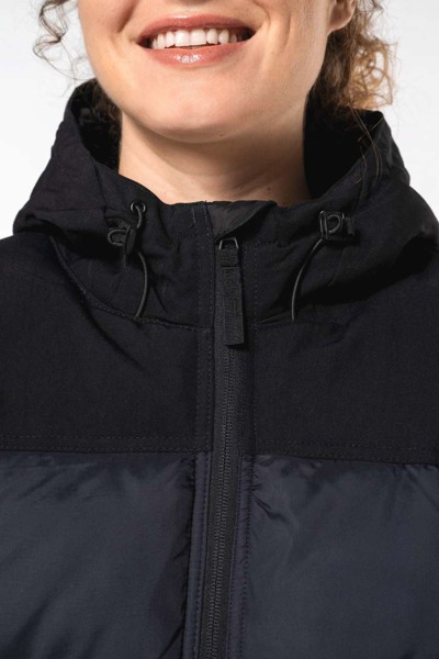 Unisex Bi-Tone Padded Jacket With Hood - Wet Sand / Black / M