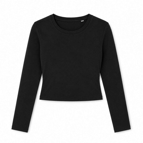 Womens Fitted Long Sleeve Top - Black / L