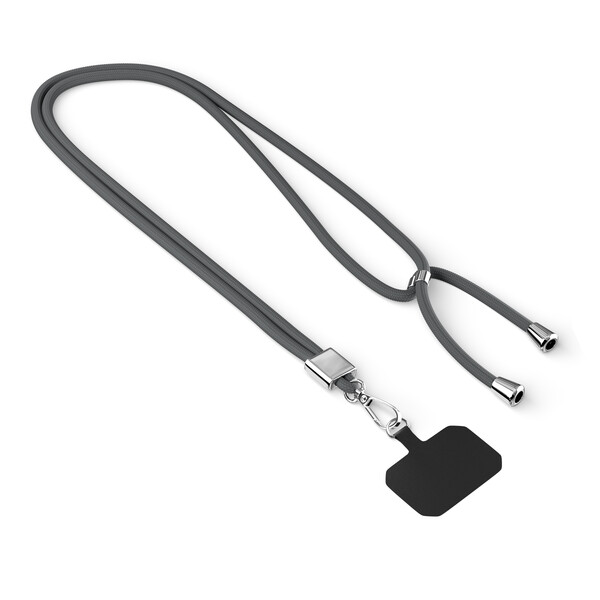 Moderno cordão cruzado para telemóvel em poliéster - Charcoal Grey / Acessórios prateados