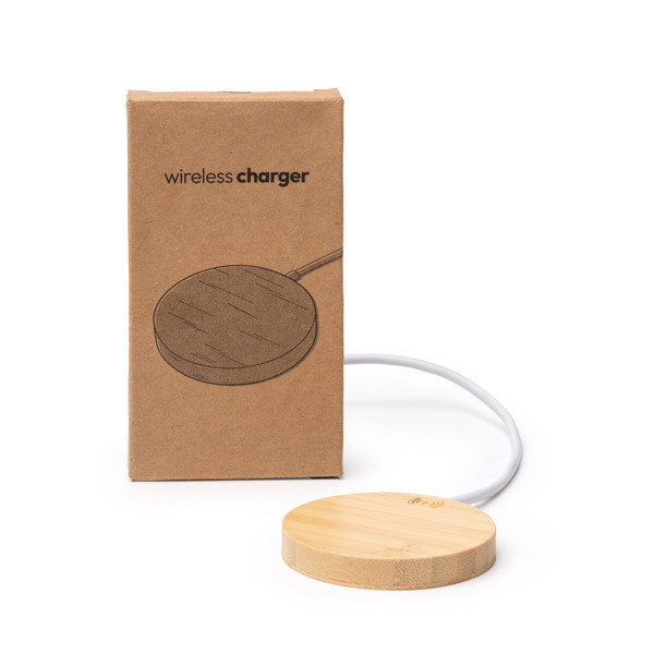 Personalised wireless charger in bamboo 15W with magnetic ring