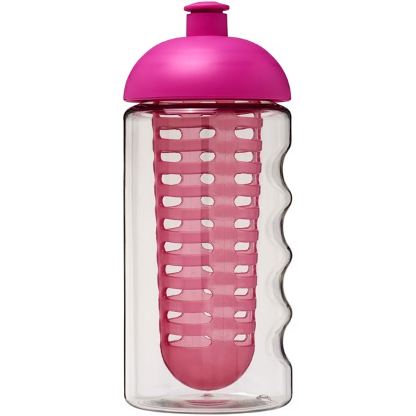 Bidon H2O Bop® o pojemności 500 ml z wypukłym wieczkiem z możliwościąprzyrządzania wody smakowej - Przezroczysty / Różowy