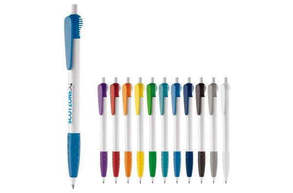 Cosmo ball pen HC rubber round clip - White / Light Blue