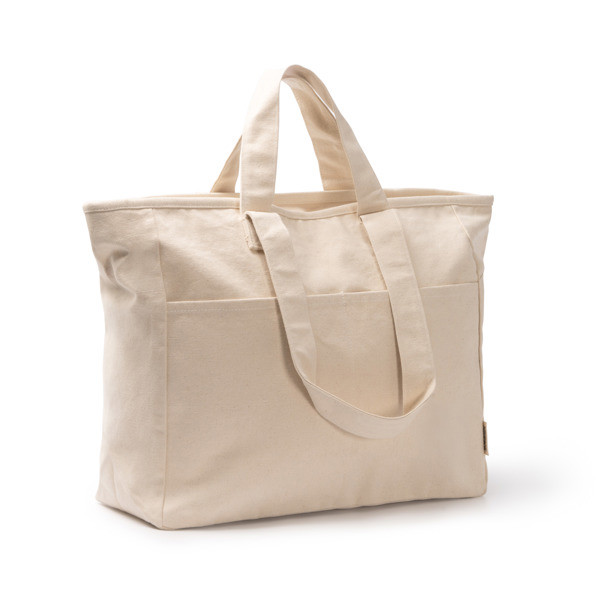 Bolsa de algodón reciclado personalizada con doble bolsillo y cierre de cremallera