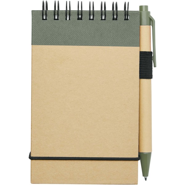 Taccuino riciclato formato A7 con penna Zuse - Verde melange / Naturale