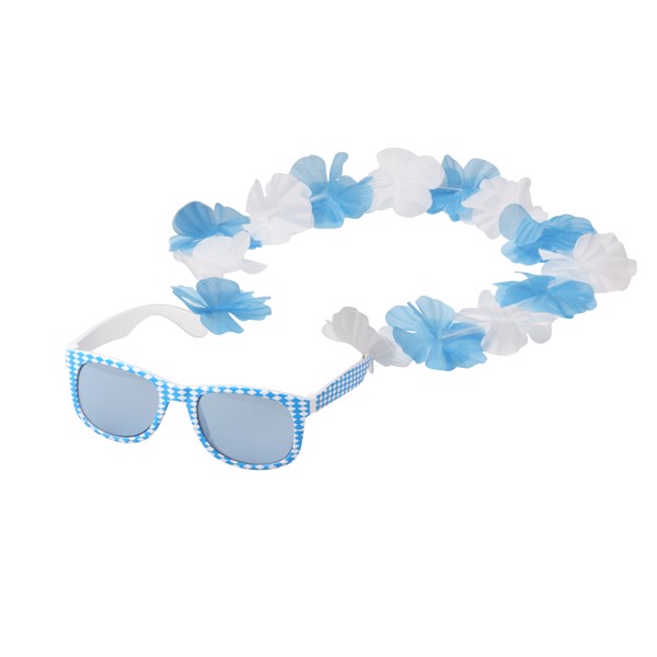 Spaßbrille "Bavaria" Mit Blumenkette - Weiß/Blau