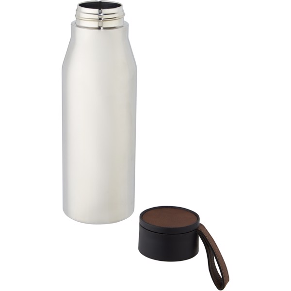 Garrafa de 500 ml de cobre isolada a vácuo em aço inoxidável com correia e tampa de couro PU "Ljungan" - Prateado