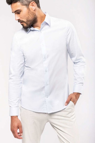Men’S Long-Sleeved Cotton Poplin Shirt - White / S