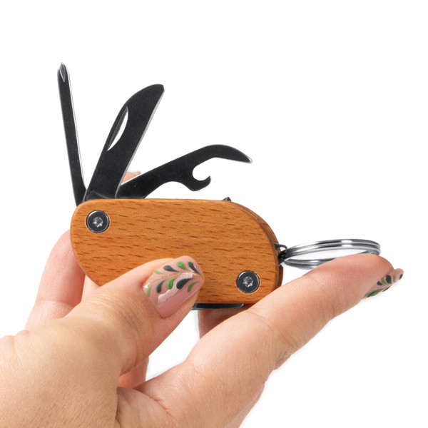 Multiherramienta personalizada de madera y acero inoxidable 5 funciones