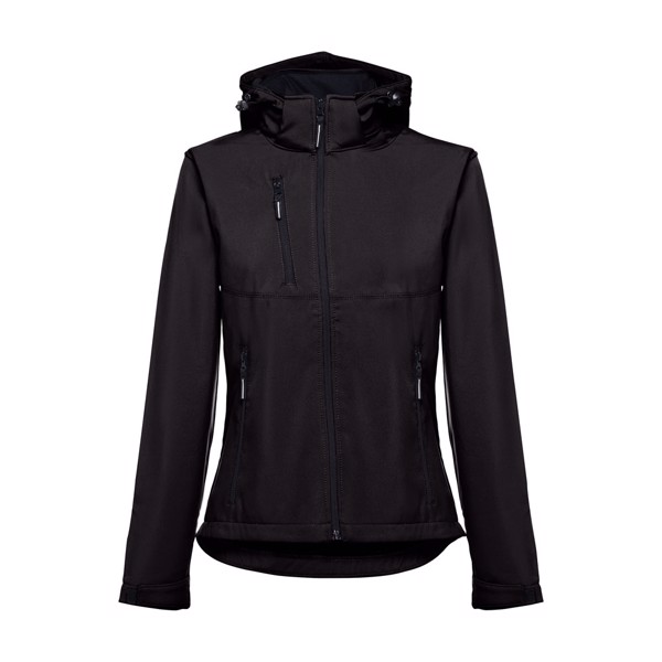 THC ZAGREB WOMEN. Women's softshell jacket with detachable hood and rounded back hem - Black / L