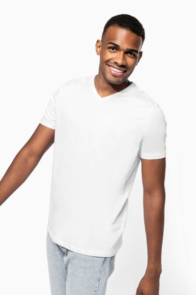 Men's Short-Sleeved V-Neck T-Shirt - White / 2XL
