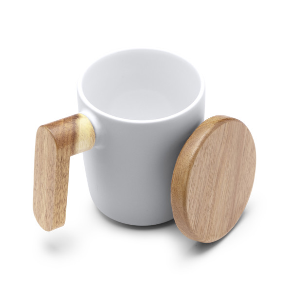 Personalised matte ceramic mug 350 ml with bamboo lid and handle