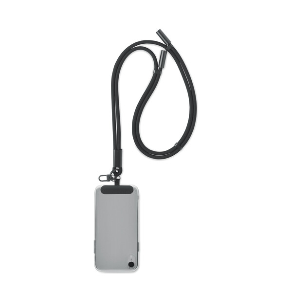 Adjustable type C to C, 60W charging cable & data transfer lanyard and phone holder - Black