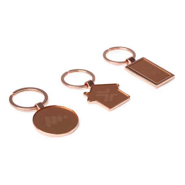 Personalised metal house-shaped keyring with copper finish