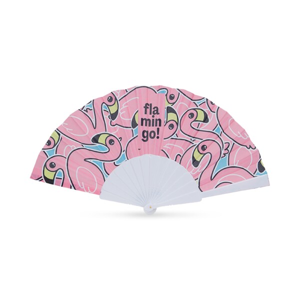 Full colour plastic hand fan - White
