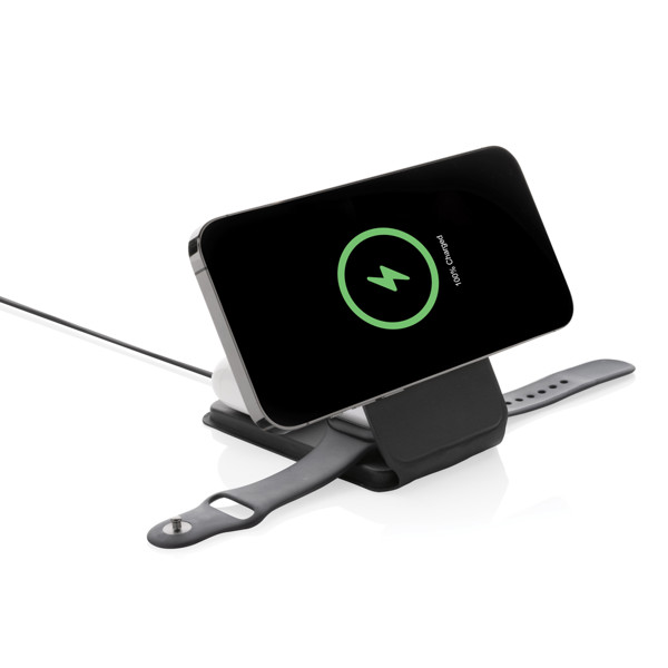 Swiss Peak RCS magnetski bežični punjač 3-u-1 15W od recikliranog PU-a