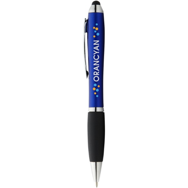 Kuličkové pero a stylus Nash s černým úchopem - Světle modrá / Černá
