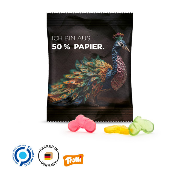 Minitüte 10G, Fruchtgummi Standardformen, Weiß / Trolli Fruchtgummi Flugzeuge, 10 G / Folie Mit 50% Papieranteil, Weiß