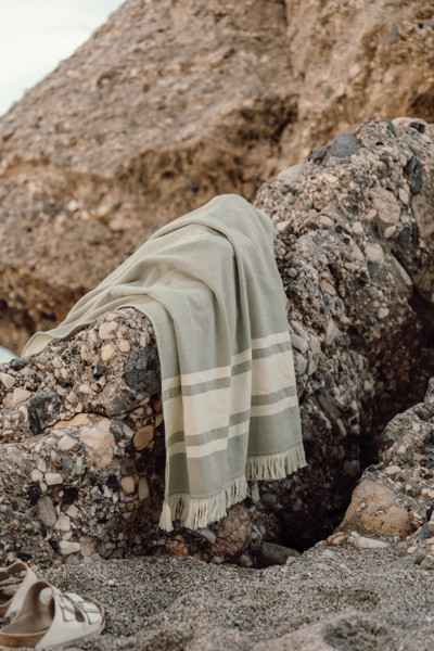 Brisača za hamam Vinga Tolo 180x80cm, 360gsm - Zelena / Izrazito bela