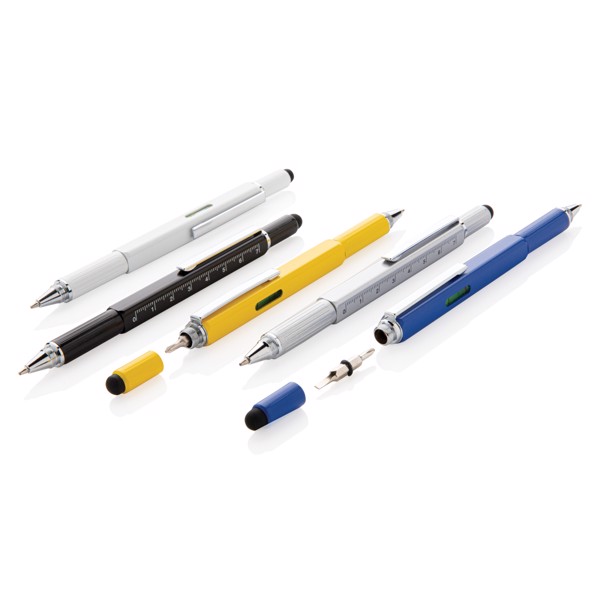 Xd Collection multifunction pen, brass, 7cm ruler - White