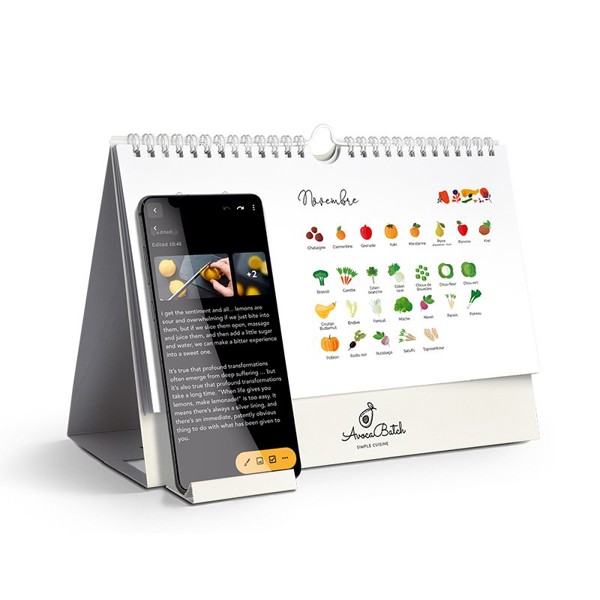 PERPETUAL CALENDAR OF SEASONAL FRUITS & VEGETABLES AND PHONE HOLDER