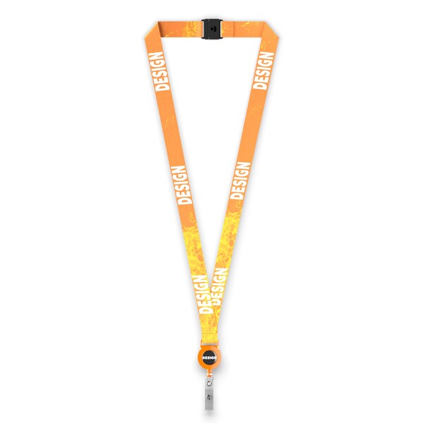 Polyester sublimation badge reel lanyard - Orange / 20mm width / Safety breakaway