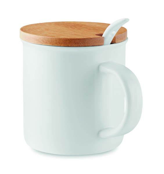Kenya porcelanasta skodelica 380 ml, žlica, bambusov pokrov