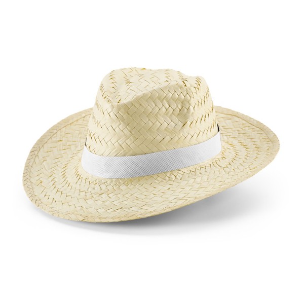 EDWARD POLI. Natural straw hat with polyester ribbon - White