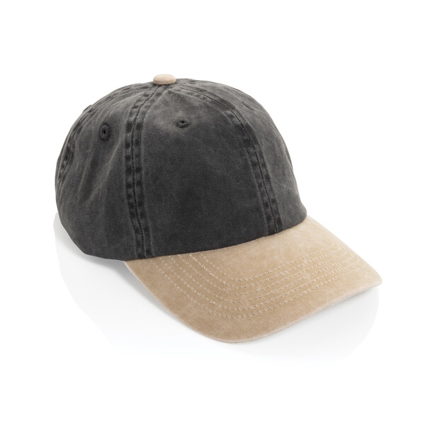 BEAU AWARE™ Washed 6 panel 270gsm cotton twill two tone cap - Zwart