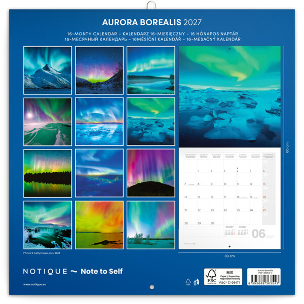Notique Poznámkový Kalendář Polární Záře 2027, 30 x 30 cm - Východní