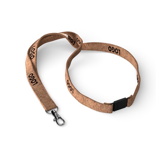 Cork screenprint lanyard - 20mm width / Metal carabiner / Safety breakaway