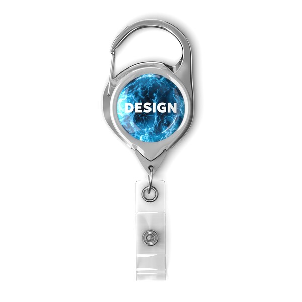 Retractable badge reel with carabiner & logo (without belt clip) - Black