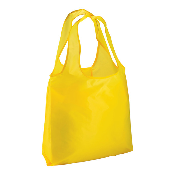 190T Polyester Foldable Shopping Bag With Gusset And Long Handles - Yellow