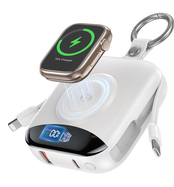 Key Power Bank with Apple Watch Charging 10000mAh - WHITE