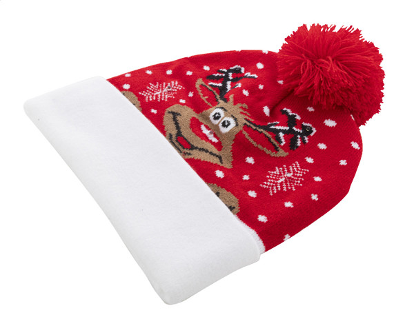 Karácsonyi LED-es téli sapka Norrsken, rénszarvas - Piros