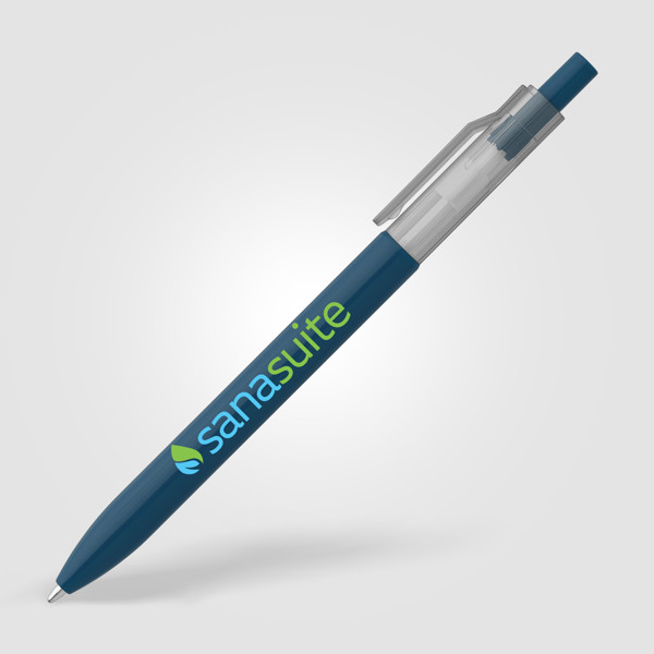Stylo Nimbus à clip translucide rPET - Bleu marine / Sérigraphie
