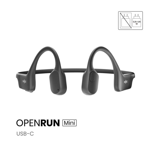 Shokz OpenRun USB-C Mini, Bluetooth headphones in front of the ears