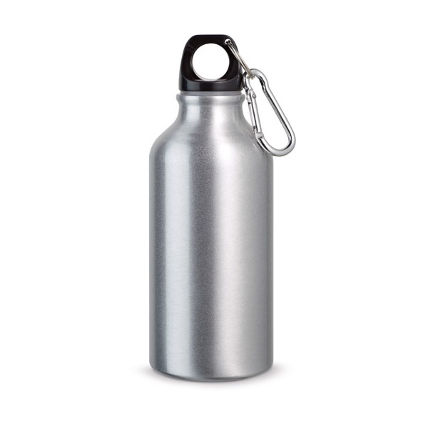 LANDSCAPE S. Hliníková športová fľaša s karabínou 400 ml - Saténovo Strieborná