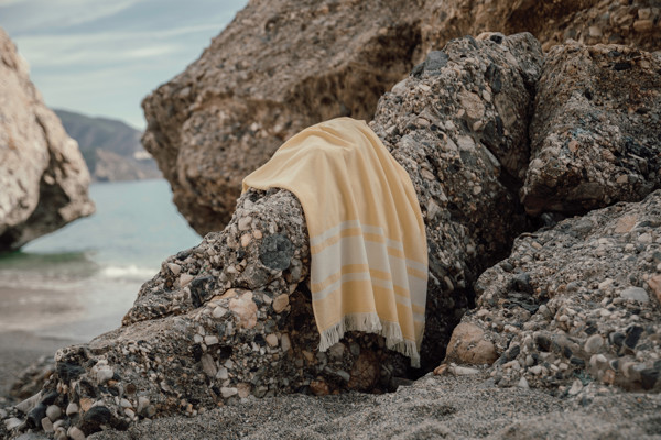 Brisača za hamam Vinga Tolo 180x80cm, 360gsm - Rumena / bela
