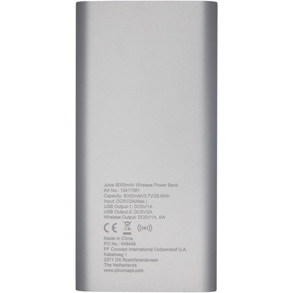 Juice 8000mAh trådløs powerbank - Sølv
