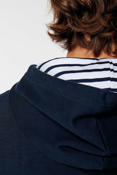 Unisex Contrast Patterned Hooded Sweatshirt - Navy / Mariniere / L