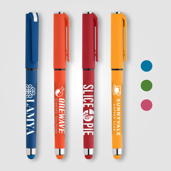Stylo Islander en plastique recyclé avec grip gel monochrome - Assortiment / Sérigraphie