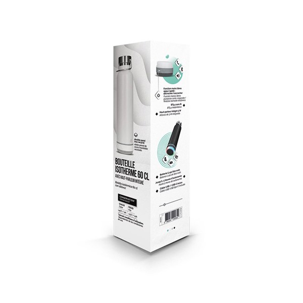 HAUT-PARLEUR ENCEINTE ET BOUTEILLE GOURDE ISOTHERME INOX 60 cl - Blanc