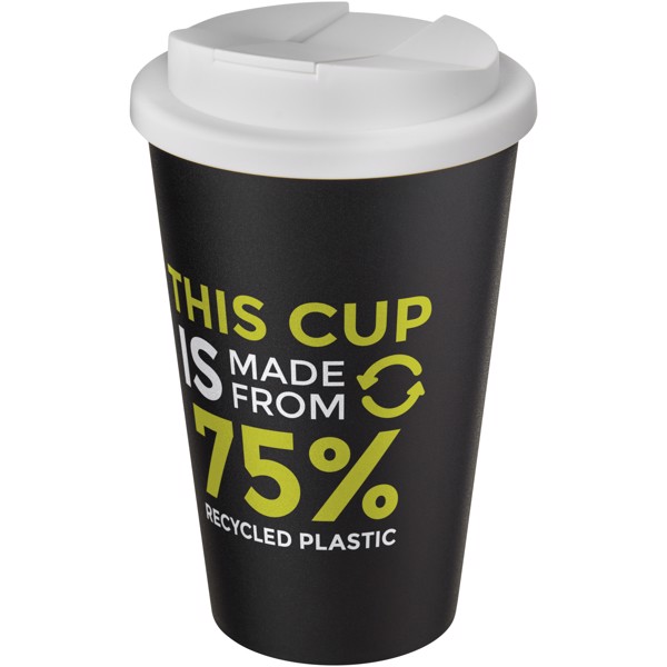Copo térmico de 350 ml reciclado com tampa à prova de fuga "Americano® Eco" - Branco / Preto liso