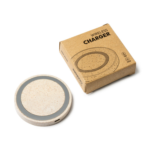 Cargador inalámbrico personalizado de fibra de trigo 5W con anillo antideslizante