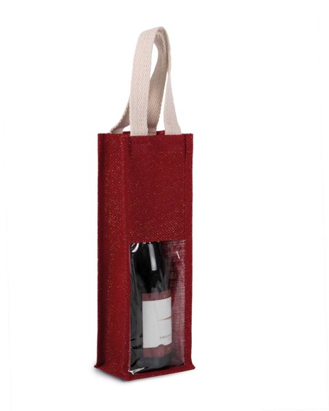 Jute Bottle Bag - Cherry Red / Gold