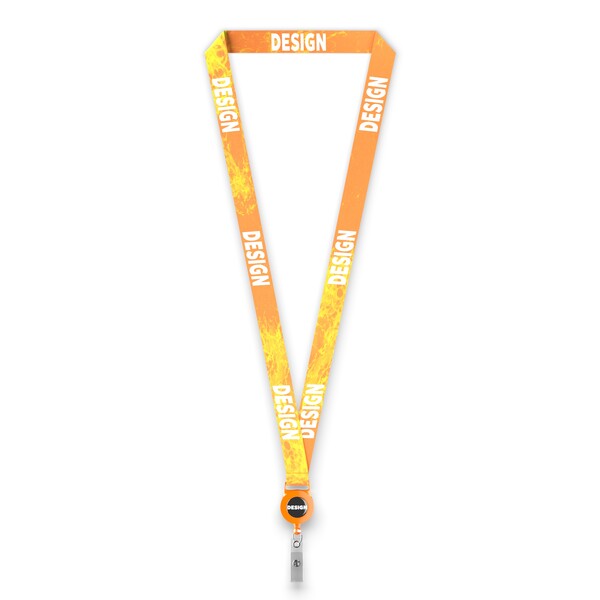 lanyard a bobina per badge in poliestere sublimato - Colore pieno / Arancia / 15mm Larghezza