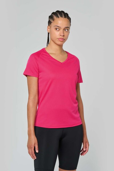 Ladies’ V-Neck Short-Sleeved Sports T-Shirt - White / XL