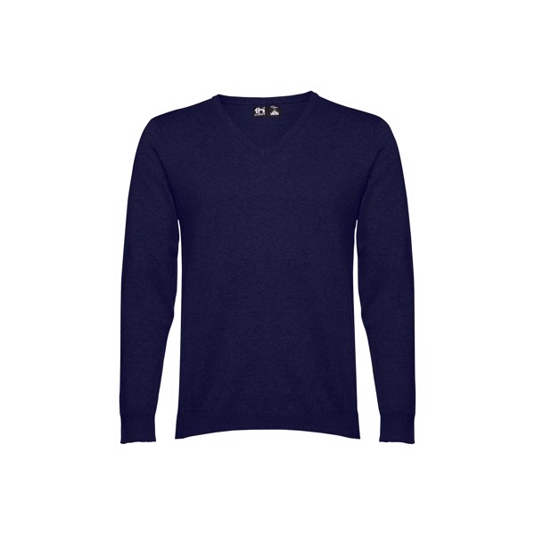 THC MILAN. Men's V-neck pullover in cotton and polyamide - Navy Blue / S